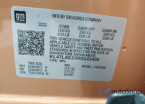 2024 Buick Envista Preferred Fwd из США, поврежденный, VIN KL47LAE2XRB143409